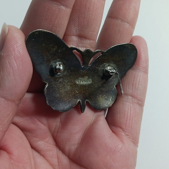 SIAM 925 Sterling Silver Vintage  Enamel Hindu Goddess Butterfly Pin Brooch - Picture 7 of 9